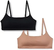 Amazon Essentials Women's Cotton Jersey Adjustable Scoop Bralette, Black/Washed Bronze, X-Large
