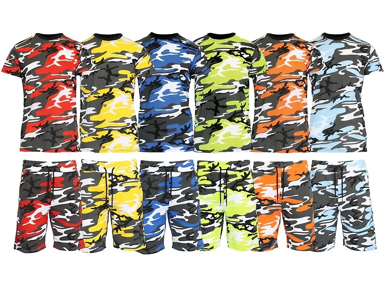 2-4Pc Mens S/S Camo Tee & Shorts Set