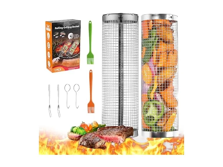 GRUNEN WOLKEN Rolling Grill Baskets 2Pk