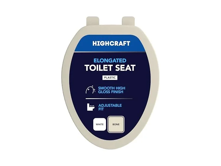 Highcraft B1TSPE Elongated Plastic Toilet Seat, Bone