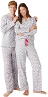 Amazon Essentials Women's Flannel Long-Sleeve Button Front Shirt and Pant Pajama Set, Ivory Tartan Plaid, Large