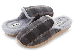 Floopi FLOOPI-379-BLK-S Small Womens Faux Fur Plaid Scuff Slipper Black