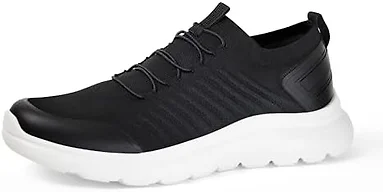 Amazon Essentials Men's Lightweight Knit Sneakers, Black/White, 10