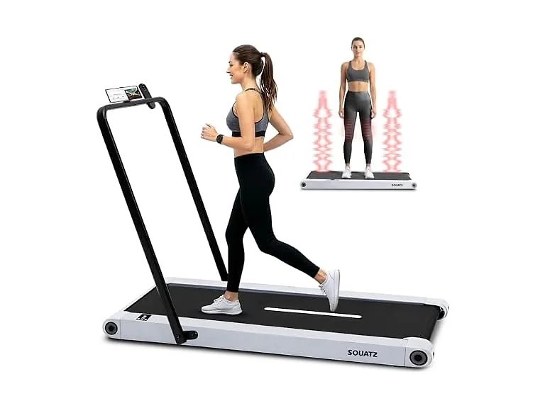 Squatz 2‑in‑1 Treadmill  w/ Handlebar & Vibration Plates (Black Gray)