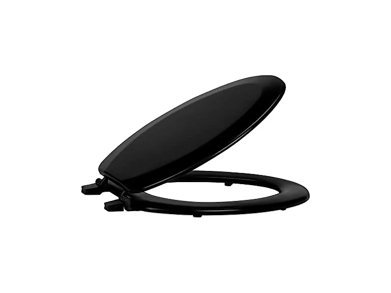 Elongated Wood Toilet Seat, Black, 19 in, Fits All