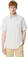 Amazon Essentials Men's Regular Fit Short Sleeve Linen Shirt, Slim-Fit Cotton Pique, Light Grey, X-Small