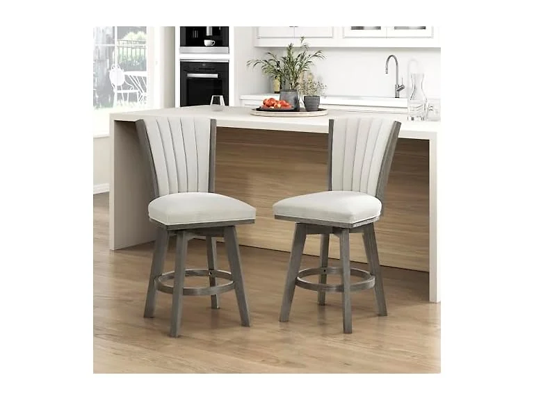 Lexicon Swivel Counter Stool 2Pk, Grey w Beige Cushion