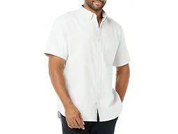 Amazon Essentials Men's Regular-Fit Short Sleeve Stretch Oxford Shirt with Pocket, Light Grey Vertical Stripe, Medium