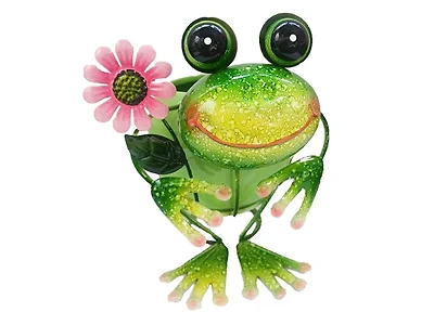 8" Iron Frog with Ceramic Pot Planter