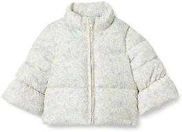Amazon Essentials x Sofia Grainge Toddler Girls' Taffeta Puffer Jacket, Ivory Blue Outlined Blooms, 3T