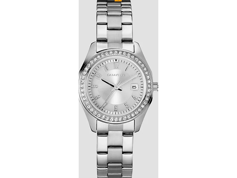 Caravelle by Bulova Silver Dial Leather Dress