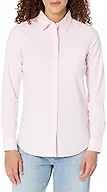 Amazon Essentials Women's Long Sleeve Button Down Stretch Oxford Shirt (Available in Plus Size), Light Pink White Stripe, Small