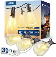 VIPAR Outdoor String Lights, 30FT LED Patio Lights Waterproof 14 ST38 Bulbs