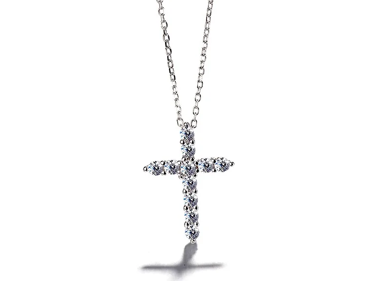 14K White Gold Plated Cross Necklace