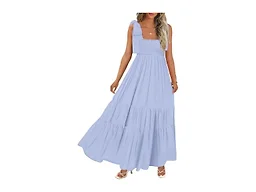 CURBODO Women Summer Maxi Dress Smocked Flowy Beach Boho Dress with Pockets