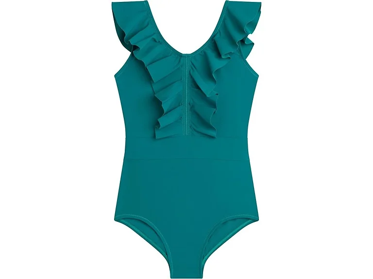 Kanu Surf Girls (10) Ruffle Swimsuit Solid Green
