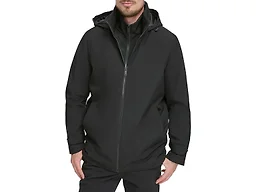 Dockers Men's Dwight Soft Shell Bib Jacket, Black Hooded, Medium