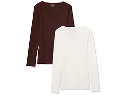 Amazon Essentials Women's Long Sleeve Slim-Fit Rib Scoop Neck Sweater (Available in Plus Size), Pack of 2, Eggshell White/Espresso, 6X