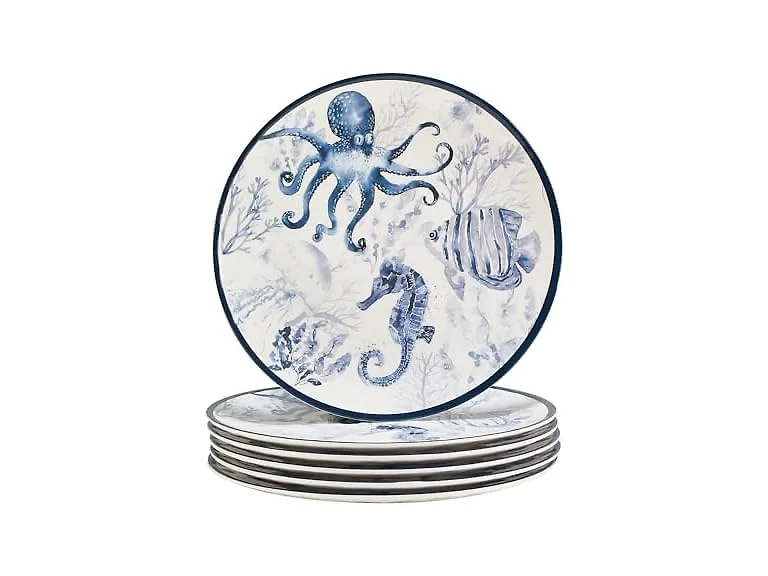 Sea Life Melamine Dinner Plates Set of 6 
