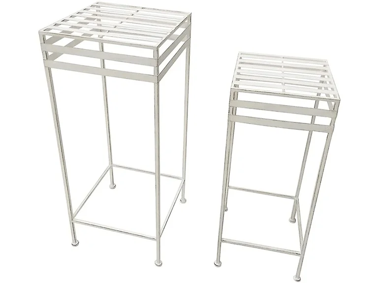 Set of 2 Plant Stands, Antique White