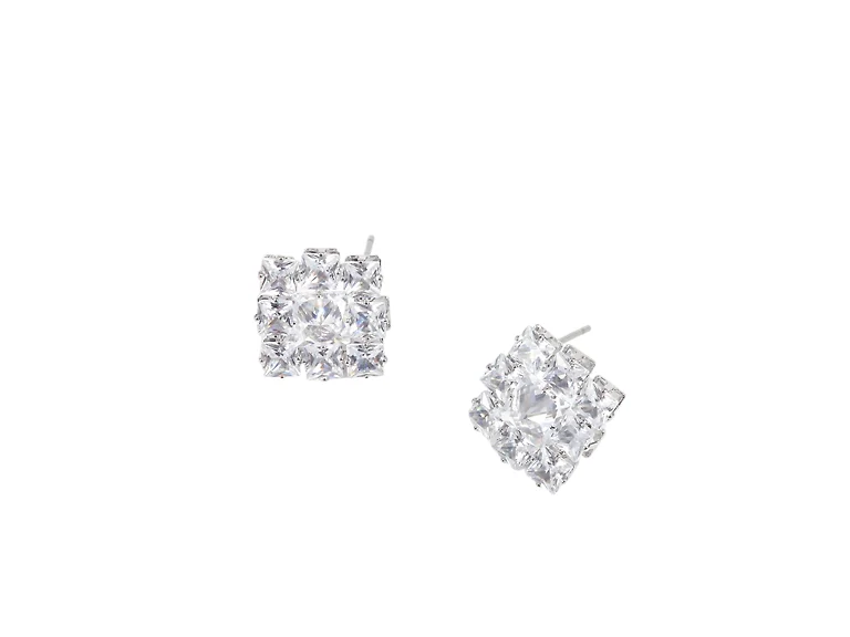 Silver Cluster CZ Stud Earrings (round center stone)