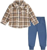 HUGGIES Sherpa Button Up Shacket and Jogger Pants 2-Piece Outfit Set