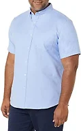 Amazon Essentials Men's Slim-Fit Short Sleeve Stretch Oxford Shirt with Pocket, Powder Blue, Small