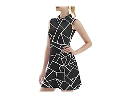 FKEEP Women's Tennis Golf Dresses Zipper V-Neck Sport Activewear with Shorts and Pocket Workout Athletic (Black Puzzle, XS)