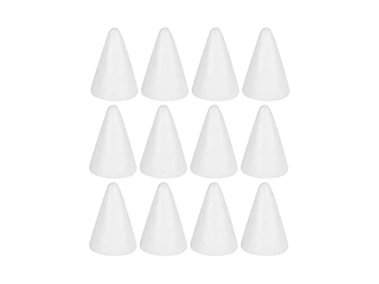12-Pc White Foam Cones for DIY Crafts