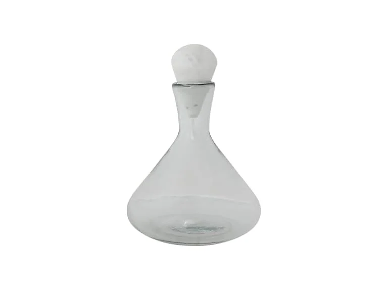 Creative Co-Op 2-Quart Hand-Blown Glass Decanter with White Marble Stopper, Clear