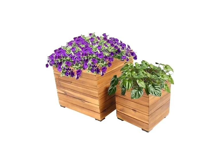 Sunnydaz 2 Square Planters with Liners