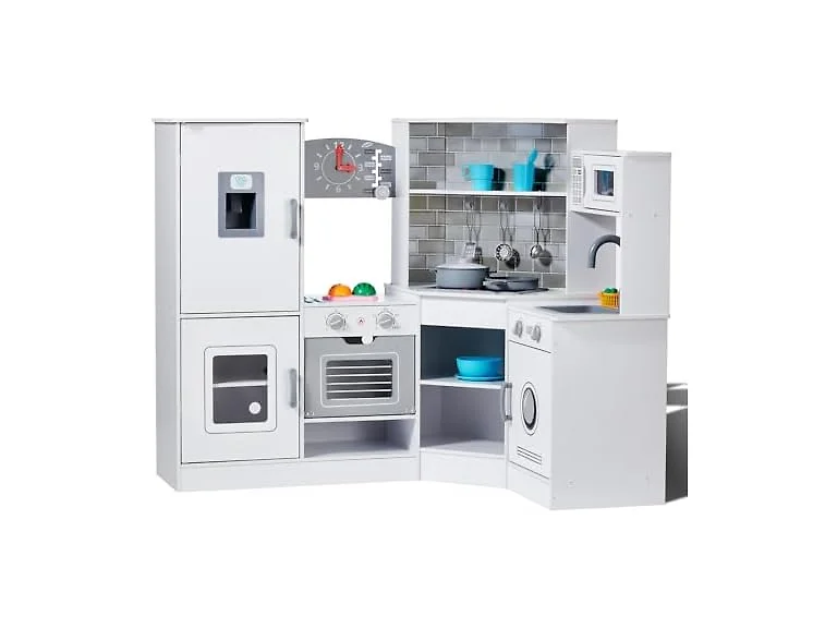 Corner Wooden Play Kitchen, Toy Set with Lights