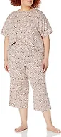 Amazon Essentials Women's Knit Jersey Pajama Set - Discontinued Colors, Beige Leopard, 4X