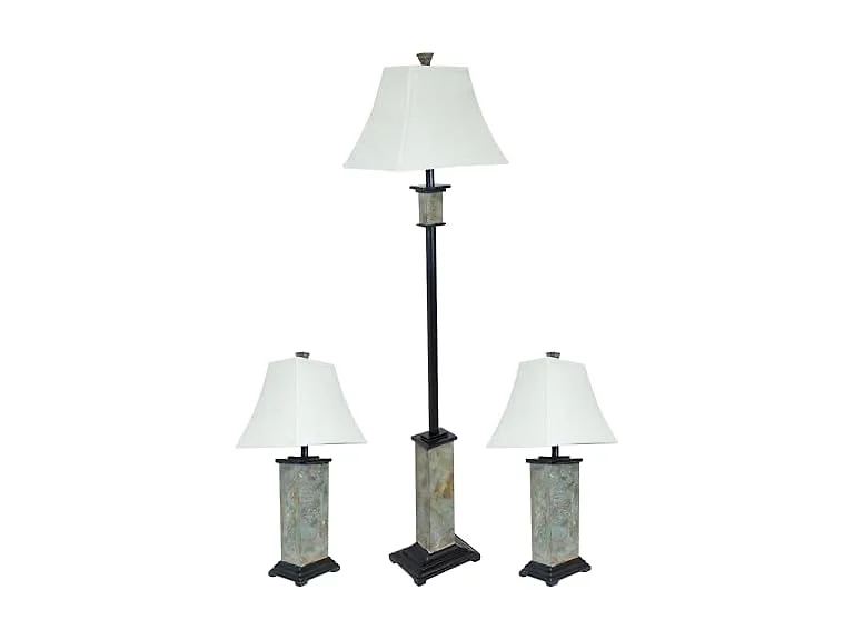 Sunnydaze Slate 3 Piece Lamp Set Grey