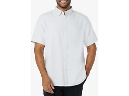 Amazon Essentials Men's Regular-Fit Short Sleeve Stretch Oxford Shirt with Pocket, Powder Blue Vertical Stripe, Medium