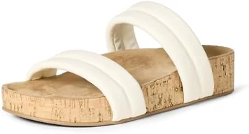 Amazon Essentials Women's Slide Cork Sandals with Cradling Moulded Footbed, Faux Leather, White, 13