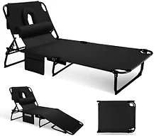 3-in-1 Sun Tanning Chair Outdoor Folding Chaise Lounge for Pool Beach,Black