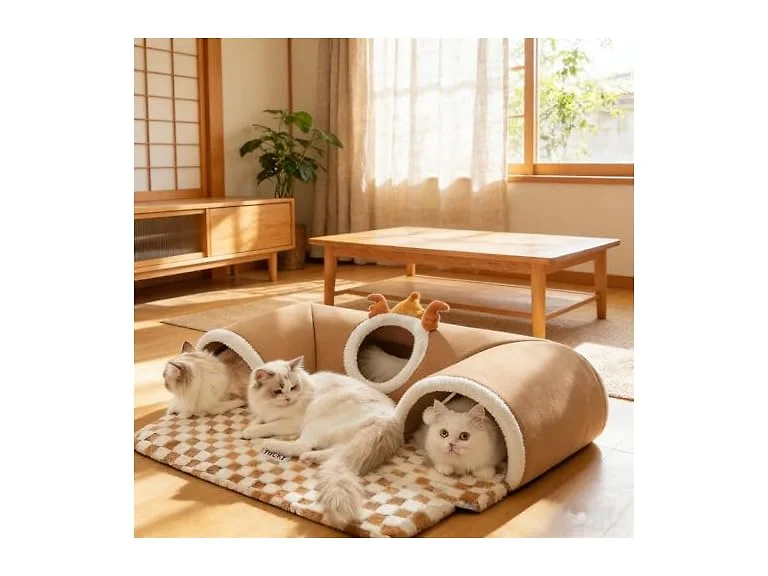 GoofyPet Cute Tunnel Cat Bed with Plush Mat, Medium