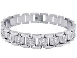 Blackjack Jewelry S-BJB256W Stainless Steel Classic Link CZ Bracelet Silver 