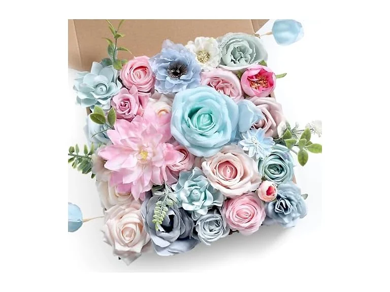 Blue Pink Artificial Rose Flowers w/ Stems