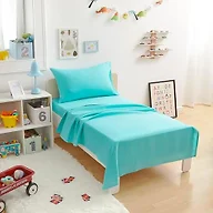 Amazon Basics Kid's Soft Easy-Wash Lightweight Microfiber 3-Piece Sheet Set, Toddler, Bright Aqua, Solid