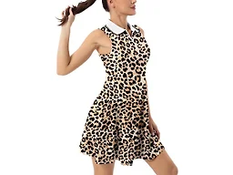 FKEEP Women's Tennis Golf Dress Sport Activewear Workout Athletic Zipper V-Neck with Shorts and Pocket (Leopard, XL)