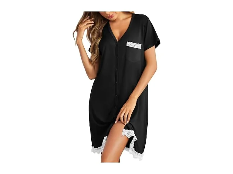 Ekouaer (M) Night Gown Soft V Neck Up Nightgowns