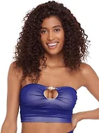 Steve Madden Womens Keyhole Strapless Swim Tube Top with Pearl Trim, Midnight, Large