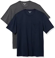 Amazon Essentials Men's Short-Sleeve Crewneck Pocket T-Shirts, Pack of 2, Navy/Charcoal Heather, X-Small