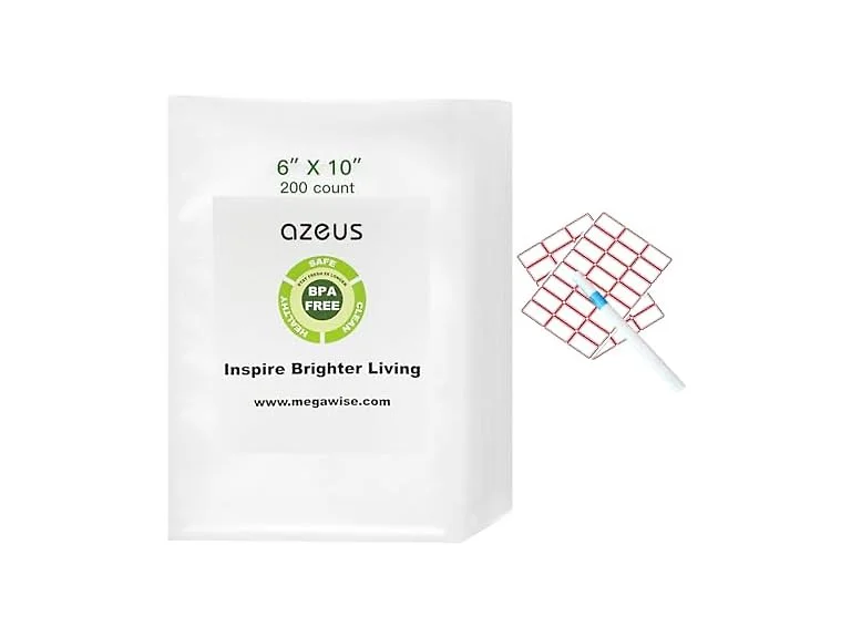 AZEUS Vacuum Sealer Bag Rolls Combo with Labels & Marker, 200 CT