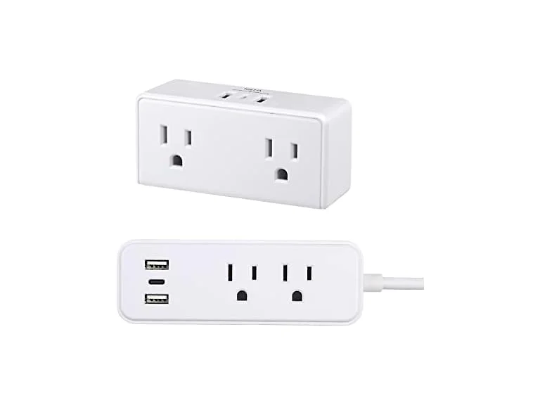 Clear Power 2-Outlet Wall-Tap + 2-Outlet 6ft Strip