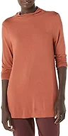 Amazon Essentials Women's Jersey Long-Sleeve Mock Neck Swing Tunic Top, Relaxed Fit Pullover, Brown, Small