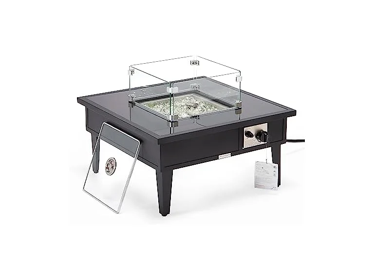 LeisureMod Walbrooke Modern Outdoor Square Fire Pit Table Black