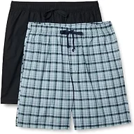 Amazon Essentials Men's Breathable Cotton Poplin Pajama Shorts with Drawstring, Elastic Waistband, Pack of 2, Black/Plaid, XX-Small